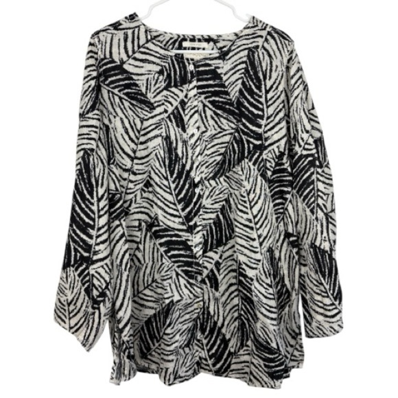 Cynthia Rowley Tops - Cynthia Rowley 100% Linen 1X Leaf-Print Button Up Graphic Coastal Palm Springs